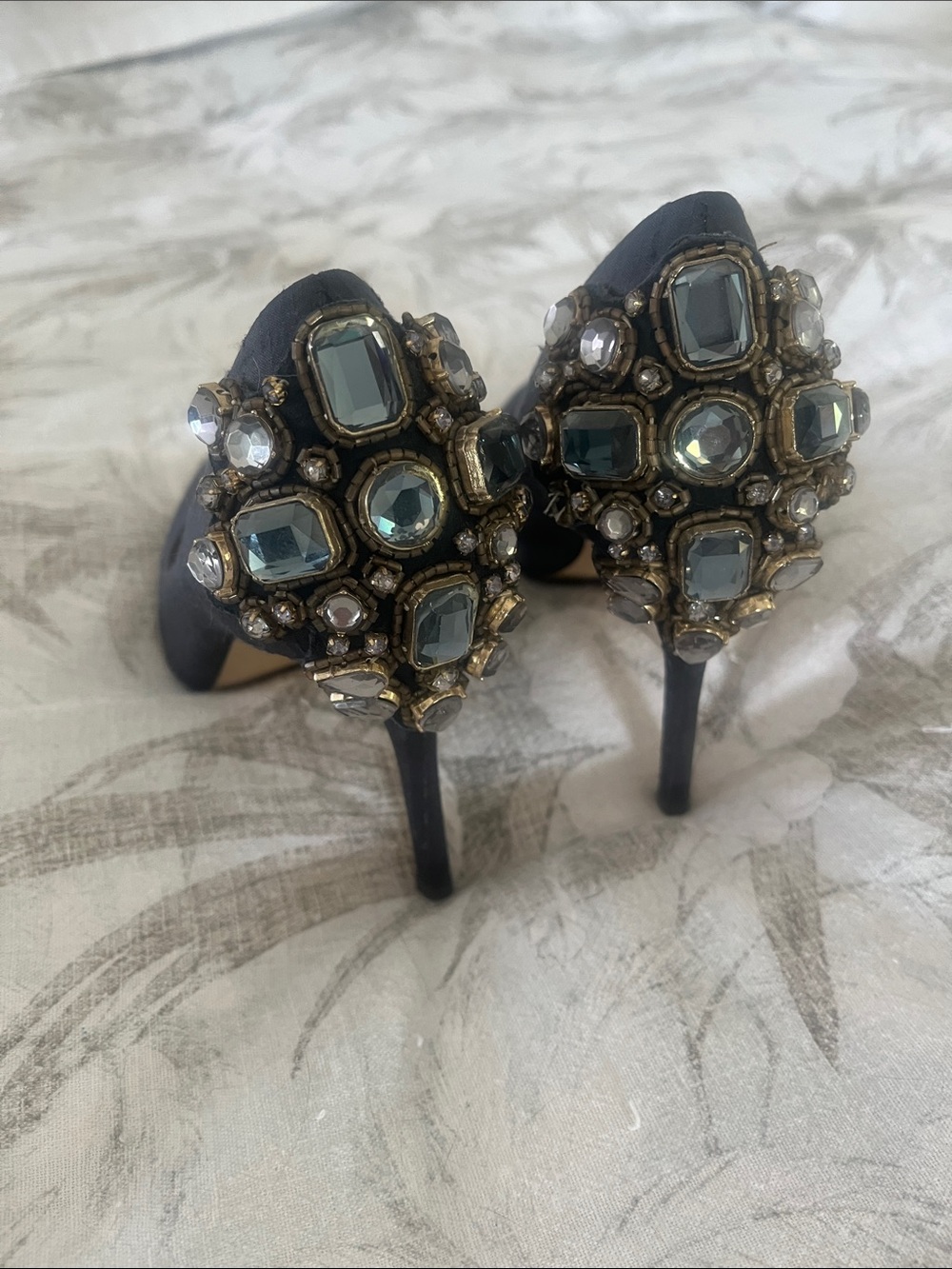 Louise et Cie Navy Jeweled Heel Pumps